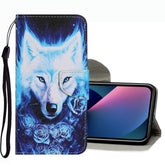 Funda de cuero para teléfono con patrón de dibujo de colores, para iPhone 13 mini